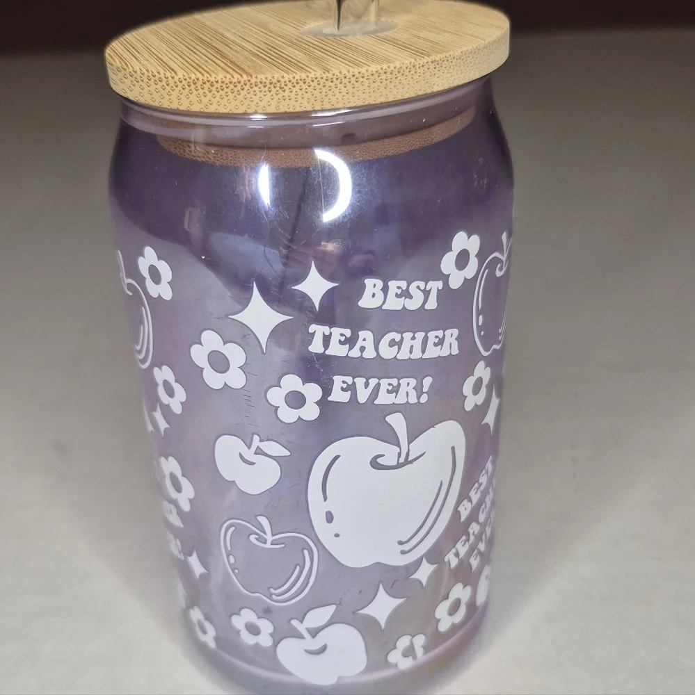 Best Teacher Ever Glass LIBBY Tumbler With Bamboo‎ Lid And Straw For Teachers